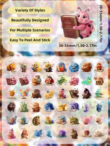 50pcs Funny Cartoon Insect Stickers, Cute Snail Bee Ladybug Colorful Insect Vinyl Stickers, Waterproof Stickers For Laptop, Water Bottle, Phone, Kindle, Notebook, Scrapbook, DIY Decoration - Multicolor - View 10