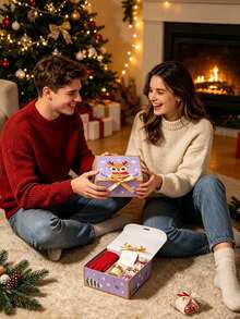 Christmas Reindeer Gift Boxes With Golden Ribbon Bow, Xmas Cartoon Paper Present Boxes Holiday Party Favor Packaging Boxes For Candy Small Gifts Cosmetics - View 5