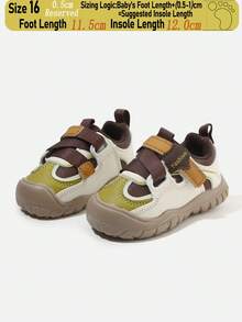 1 Pair Unisex Toddler Color Block Outdoor Hook&Loop Sneakers, Anti-Collision Anti-Slip Sole, Casual Walking Shoes(Size By Insole Cm) - Khaki - View 16