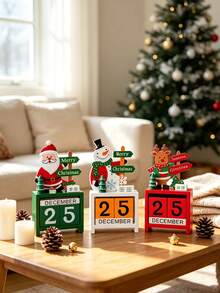 3/1pc Christmas Countdown Advent Calendar, Adjustable Number Calendar, Christmas Countdown Desktop Wooden Decoration Home Decor Office Decoration Adult Fun Gift, Santa Claus, Wooden Advent Calendar, Christmas Office Decor, Santa Claus And Reindeer, Wooden Block Calendar For Office Desk, Small Size Daily Desktop Perpetual Calendar, Date Display Desktop Accessory, Christmas Decoration - Multicolor - View 8