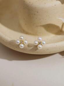 A 14K Gold-Plated Necklace And Earring Set Featuring Pearls And Cubic Zirconia; Suitable As Bridal Jewelry, For Simple Everyday Wear, Or As A Gift. - Gold - View 6