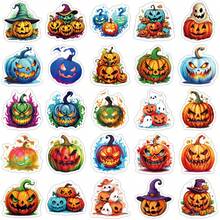 50Pcs Aesthetic Halloween Pumpkin Stickers, Colorful Jack‑O‑Lantern Spooky Ghost Art Waterproof Decals, Festive Decor Stickers For Journal, Scrapbook, Water Bottle, Laptop - Multicolor - View 7