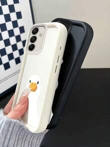 1件可愛問號鴨手機殼，適用Android，黑色邊框黑色背景，趣味卡通白色小鴨探頭，印有「???」圖案，柔軟TPU材質，防震防摔保護手機殼，適合女生與女性，可愛幽默美學風格，黑色皮革邊框防震柔軟TPU保護套，適用GALAXY、HONOR手機 - 黑色 - 查看 5