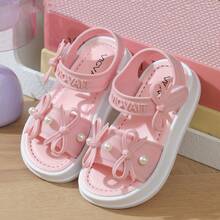 Lugualt Girls' Fashion Beaded Bow Decor Thick Sole Sandals - Pink - View 24