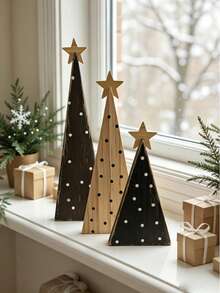 1 Set Ornamen Bintang Puncak Pohon Natal Kayu Selamat Natal, Dekorasi Natal, Dekorasi Pesta Rumah, Cocok untuk Penataan Suasana - MultiWarna - View 6