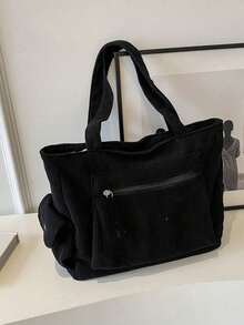 Men's Corduroy Tote Bag Large Capacity Casual Briefcase Multi-Pocket Shoulder Handbag For Work Office Commute Travel - Black - View 8