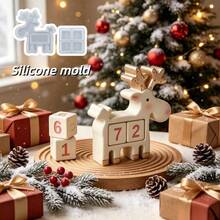 2pcs DIY Clay Mold Christmas 2-Piece Set Reindeer Calendar Block Silicone Mold Set, Resin Silicone, Home Decor, Handicrafts, Plaster Cement Mold, Reusable, Easy To Demold, Holiday, Birthday Gift. Silicone Mold For Casting. - Silicone Mold - View 1