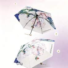 Floral Oil Painting Mini Flat Folding Umbrella, UPF50+ UV Protection Windproof Reinforced Ribs, Water‑Repellent Dual‑Use Sun Rain Pocket Umbrella, Lightweight Portable Compact Umbrella For Travel Outdoor Commute Beach - Aesthetic Oil Painting Umbrella - View 5
