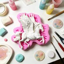 1pc 3D Minimalist Flying Horse Shaped Silicone Mold, Handmade Minimalist Holiday Decoration Props, Gypsum, Clay, Resin Molds, Easy Demolding, Reusable Silicone Molds. - Pink - View 4