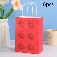 Durable Paper Building Block Gift Bags, Cute Block‑Embossed Pattern Red Blue Green Yellow Rectangular Handle Treat Bags For Kids Building‑Brick Themed Birthday Party Candy Favor Supplies - View 10