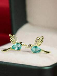 1 Pasang Anting-Anting Kenang-Kenangan Berkilau Indah Motif Burung Kreatif, Perhiasan Telinga Modis yang Elegan dan Serbaguna, Hadiah Pesta Natal - Baby Blue - View 2