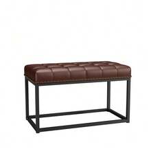 36" Vintage Upholstered Bench With Button Tufted Faux Leather Seat, Industrial Metal Frame Dining Bench For Entryway, Bedroom, Living Room, Or End Of Bed - Brown - View 11