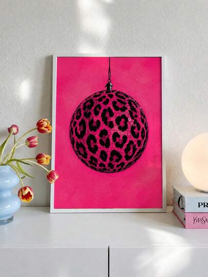 1PC Unframed Pink Leopard Disco Ball Poster, Dopamine Maximalist Y2K Preppy Coquette Retro Art Print, Pink Wall Decor For Bedroom Dorm, Ideal Fun Housewarming Gift