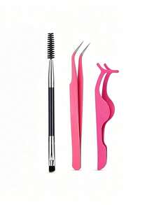 3/2/1pcs Curved Tweezers, Eyelash Curler And Eyelash Brush Set, Combination Of Curved Tweezers And Curved Eyelash Curler, Better Meets Multi-Layer Eyelash Extension Needs, Enhances User Experience - Multicolor - View 11