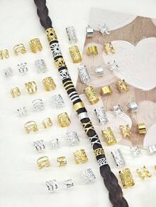 120件組 編髮飾品 金色髮箍 多款戒指式可調節髮珠 適用於編髮與髒辮的女性髮飾配件 - 彩色 - 查看 6