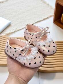 1 Pair Polka Dot Lace Decor Comfortable Flat Shoes, Versatile Lightweight Daily Princess Loafers - Pink - View 5