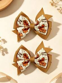 2/6pcs Cartoon Capybara Print Bow Hair Clips, Cute Top Clips Hair Accessories Suitable For Daily Use - Multicolor - View 12