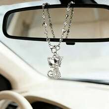 Crystal Cat Steering Wheel Car Hanging Ornament, Silver Heart‑Shaped Chain, Sweet Girly‑Style Auto Interior Hanging Charm, Decorative Car Gift For Women - Crystal Cat - View 6