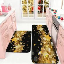 1/2/3pcs Christmas Theme Kitchen Rug, Flannel Kitchen Rug, Comfortable Soft Absorbent Non-Slip Machine Washable With Non-Slip Backing, Multi-Functional Home Floor Mat, Suitable For Doorway, Living Room, Bedroom, Kitchen, Dining Room, Bathroom, Laundry Room, Patio, Entryway, Holiday Christmas Decor Mat - Multicolor - View 1