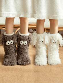 Adult Women's Indoor Non-Slip Thick Plush Faux Fur Floor Socks/Snow Boot Socks - Multicolor - View 4