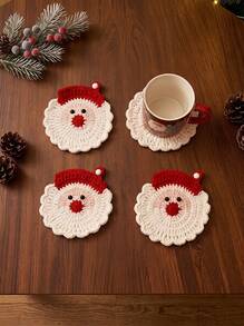 Cirelle Cute Santa Claus Knitted Coasters (With Red Hat Pom-Pom), Adorable Christmas Style Coaster Set, Winter Christmas Table Decor, Perfect For Holiday Kitchen Parties - Multiple Styles - View 2