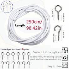 1 Set 2.5/4/5/6m Practical Shower Curtain/Window Curtain Strong Spring Tension Rope, Cuttable Steel Wire Hanging Rope, Includes Pull Rope, Grommets, Question Mark Hooks, Suitable For Home Indoor/Outdoor Laundry, Shower Curtains, Window Curtains, Hanging Curtains, Nets And Lightweight Materials - Spring Curtain Cord - View 15