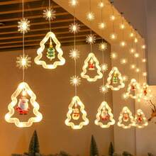 Christmas LED Curtain Lights Set - Santa Claus, Reindeer, Snowman, Christmas Tree Design, Wish Ball String Lights, USB Powered Holiday Decor For Home, Bedroom, Party Decoration - One Size - View 11