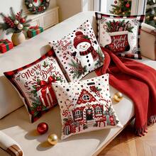4 Stücke/1 Stück/ Rotes Karomuster Weihnachtsgeschenk Kissenbezug ohne Füllung, einseitig bedruckter Kissenbezug, geeignet für Wohnzimmer Schlafzimmer Heimdekoration, Ganzjahres-Kissenbezug - Verschiedenfarbig - Übersicht 9