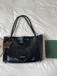 New Fashionable Large-Capacity Women's PU Tote Bag With Stud Accents-Casual, Versatile, Shoulder Commuter Bag And Handbag - Black - View 8