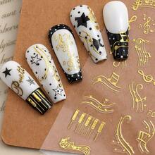 3D Music-Themed Nail Stickers, Self-Adhesive Designs Featuring Musical Notes, And Piano Keys In Black, White, Gold, And Silver, Autumn Y2K Gothic Style Nail Art Decals For DIY Manicures And Salon Use (8/4/2PCS) - Multicolor - View 9
