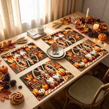 1/4/6pcs Autumn Series Carriage Elf Pumpkin Pattern Printed Placemats, Heat Resistant Table Mats For Home Kitchen/Table Protection, Kitchen Dining Table Party Decor - Multicolor - View 4