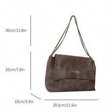1 pieza Bolso de hombro cuadrado con solapa y cadena de metal, estilo minimalista y vintage, adecuado para uso casual y diario de las mujeres - Café - Ver 7
