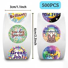 500pcs/Roll Cartoon English Motivational Self-Adhesive Sticker Roll, Reward Stickers For Teachers Learning Supplies, PVC Decal Sticker,School Supplies,Back To School - Black - View 10