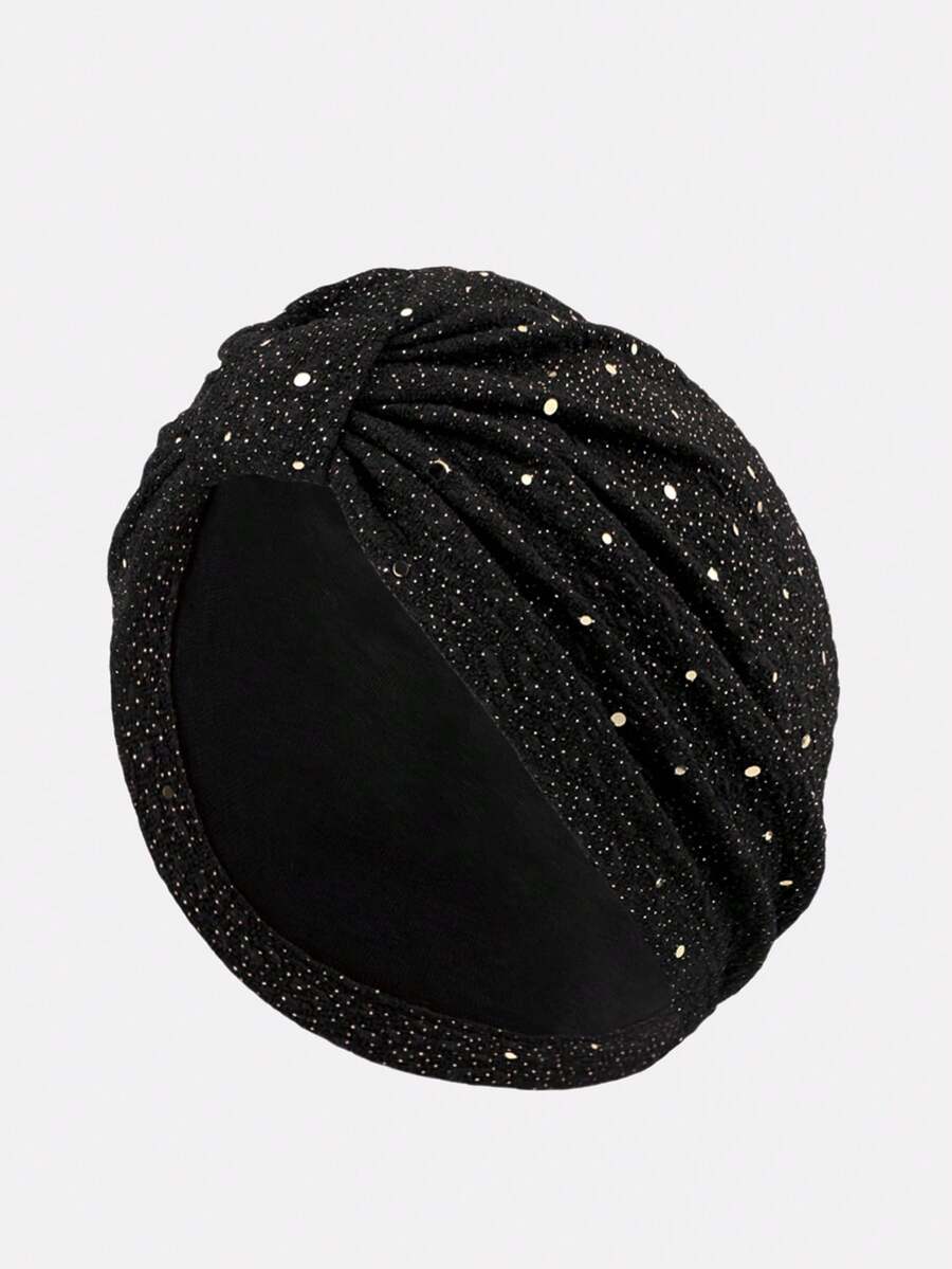 1pc Women's Sequin Crinkle Turban Hat, Muslim Headscarf Cap - Multicolor - View 1