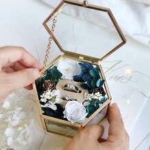 Hexagonal Glass Jewelry Box Greenhouse Jewelry Box Succulent Plants Diamond Ring Greenhouse Home Gardening Plants Greenhouse - Clear - View 5