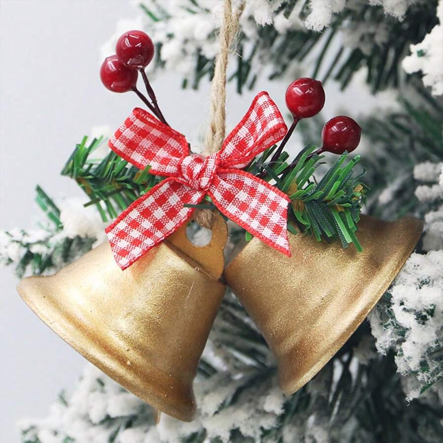 (2 Pieces/Bag) Christmas Metal Horn Bells, Mini Bells, Christmas Decoration Pendants, Wedding Decoration Accessories - 2pcs - View 1