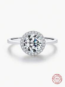 MODIAN 925 Sterling Silver Round 1.5CT Delicate Luxury Wedding Ring Classic Prong Setting CZ Platinum Plated Jewelry For Women - Silver - View 1