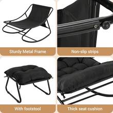 Bestdoor Outdoor Rocking Chair With Stool, Garden Rocking Chair With Cushion Waterproof Covers, Rust-Proof Frame, Non-Slip Feet, Side Pocket, Oversized Rocking Chair With Ottoman For Bedroom/Living Room - Black - View 4