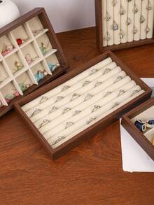 1pc Vintage Walnut Solid Wood Jewelry Storage Tray, Multi-Piece Set Combination Stackable, Cream Velvet Lining Anti-Scratch Anti-Oxidation, Vertical Earring Display Rack Ring Slot Tray Multi-Compartment Partition Plate Bracelet Large Compartment Plate Necklace Flat Tray, Classified Storage And Display, Premium Quality, Home Vanity Storage - Multicolor - View 9
