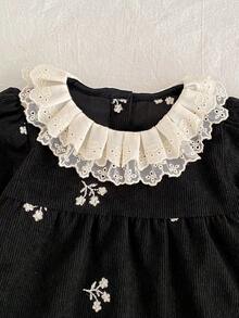 Autumn New Baby Girl Lace Ruffle Collar Embroidered Romper Princess Dress For 1st Birthday - Black - View 4
