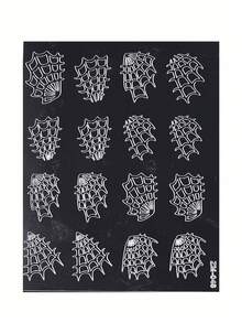 3D Hollow Spider Web Nail Art Stickers 2pcs/Pack, Halloween Gothic Style Spider Web Nail Template Design, DIY Y2K Autumn/Winter Self-Adhesive Floral Nail Decoration Stickers For Women And Girls - Clear - View 3