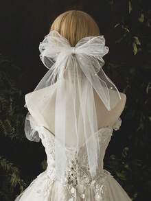 1pc Bridal High-End French Minimalist Ethereal Wedding Registration Veil - White - View 1