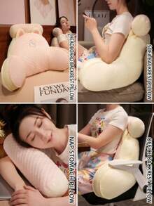 Ice Silk Backrest Reading Pillow, Ergonomic Wedge Bed Back Pillow With Support Armrests, Breathable Bean Texture Waist Cushion, Cute Cartoon Ear Design, Suitable For Reading And Relaxation, Bedroom Sofa Home Decor Accessory, Adult Daily Use - Multicolor - View 8