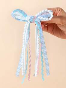 4Pcs Plaid Bow Tassel Hair Clips For Girls Flower Girl Wavy Ribbon Alligator Clips Sweet Daily Party Girls Hair Accessories Hair Accessories For Kids - Multicolor - View 6