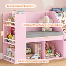 Multi-Functional Integrated Storage Bookshelf With Cushioned Seating & Movable Storage Box - Pink - View 3