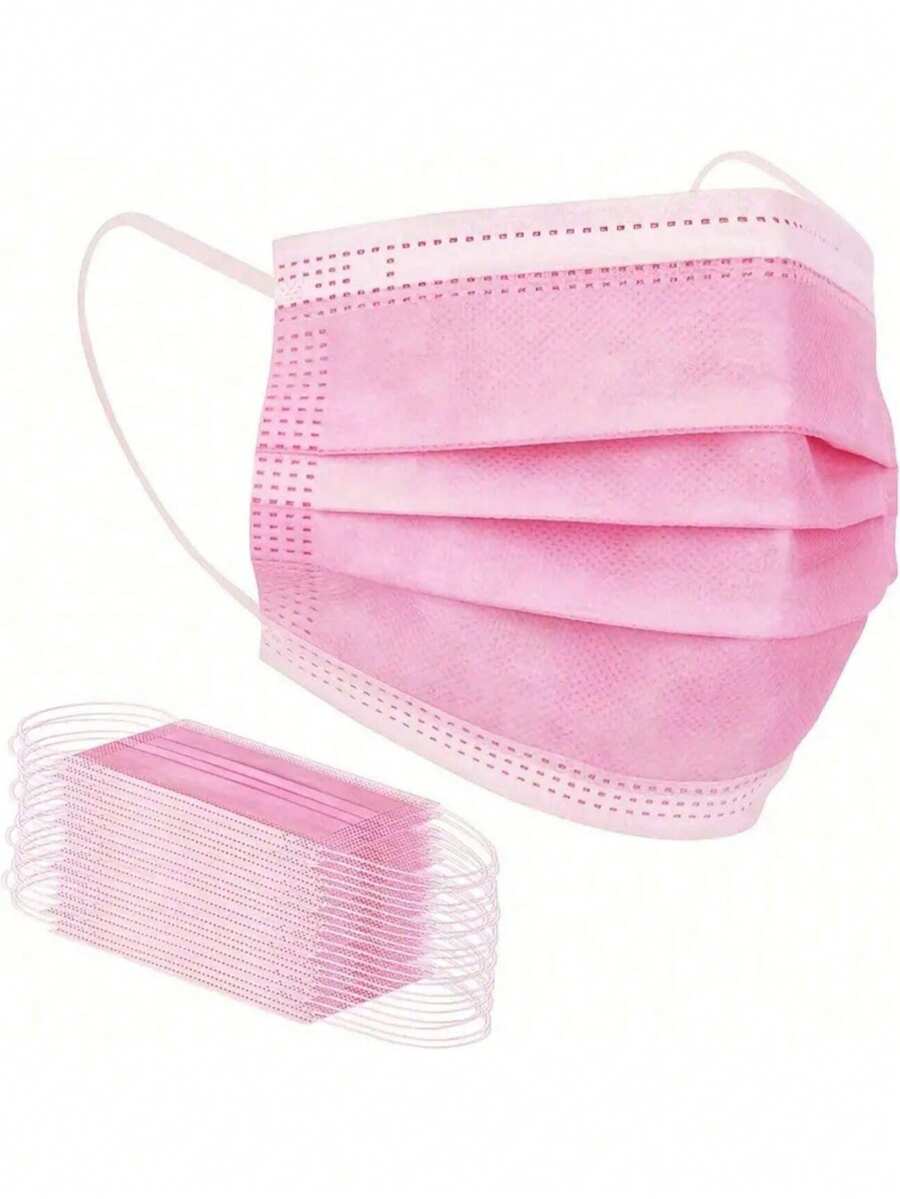 100pcs/50pcs Pink Disposable Face Masks, Reusable Pink Face Masks - Non-Medical Grade, 3-Ply - Multicolor - View 1