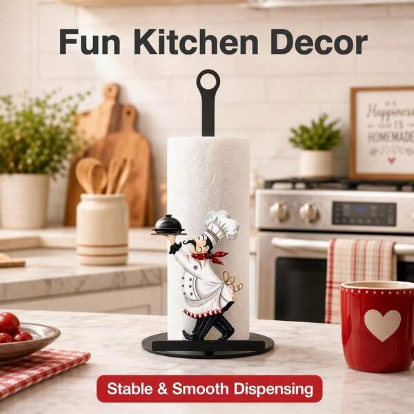 Cute Chef Shaped Kitchen Paper Towel Holder With Tray Design, Freestanding Paper Towel Rack Suitable For Kitchen, Living Room, Dining Room And Bathroom, Combines Decorative And Practical Functions