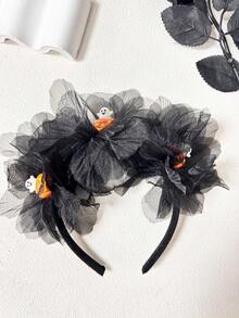 1pc Women's Halloween 3D Pumpkin Castle Witch Hat Skeleton Crow Ghost Mummy Grave Black Tulle Floral Headband Cosplay Dark Series Performance Holiday Party - Multicolor - View 20