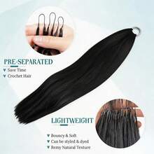 VALLBEST Straight Feather Crochet Human Hair Extensions, Pre-Bundled, Soft Straight Knotless Human Hair Blended Crochet Hair Bundles, 22 Inch 60G Human Hair Crochet Hair - Natural Black - View 4