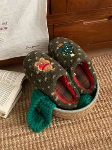 XIXITIAO Cute Christmas Doll Winter Closed‑Toe Home Slippers, Soft Sole Cozy Warm Indoor House Slippers - Green - View 6